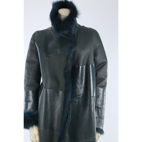 Luxury York Furrier Shearling Patent Leather Patchwork Long Fur Coat Size Small - Picture 13 of 16